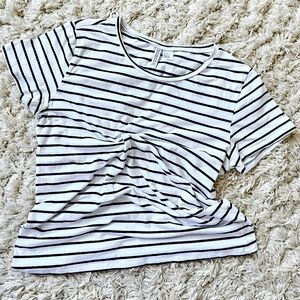 H&M Basics Divided Short Sleeve T-shirt, White/Black Stripped, Women's Large